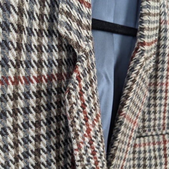 Vintage Harrinbone Houndstooth brown blazer jacket large @A9 - Picture 12 of 12